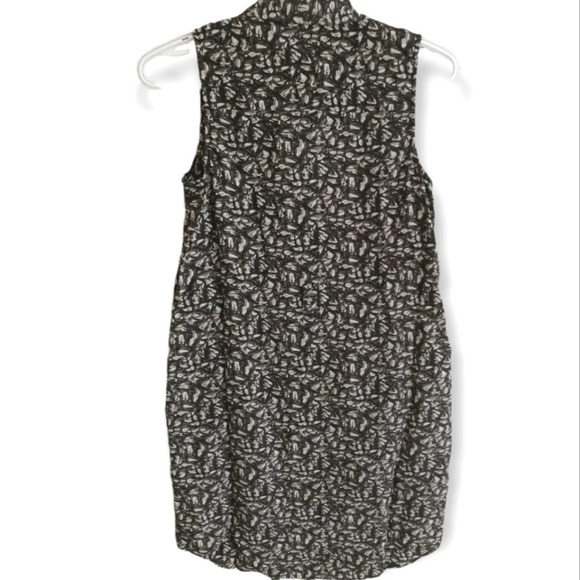 Theory Walvan Silk Sleeveless Shirt Dress With Pockets Size 0 Black Brown Cream - Picture 3 of 14